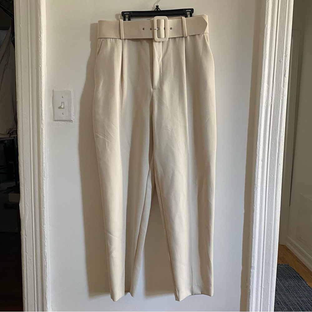 NWT Zara High-Waist Cream Trouser with Belt